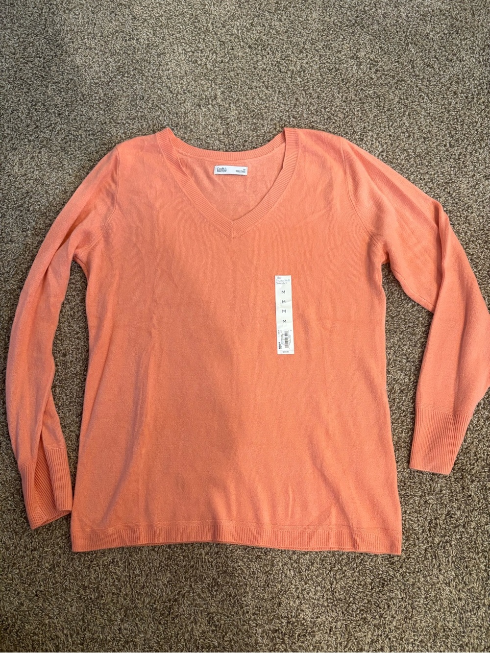 NEW Croft & Barrow Coral Peach V-Neck Sweater M